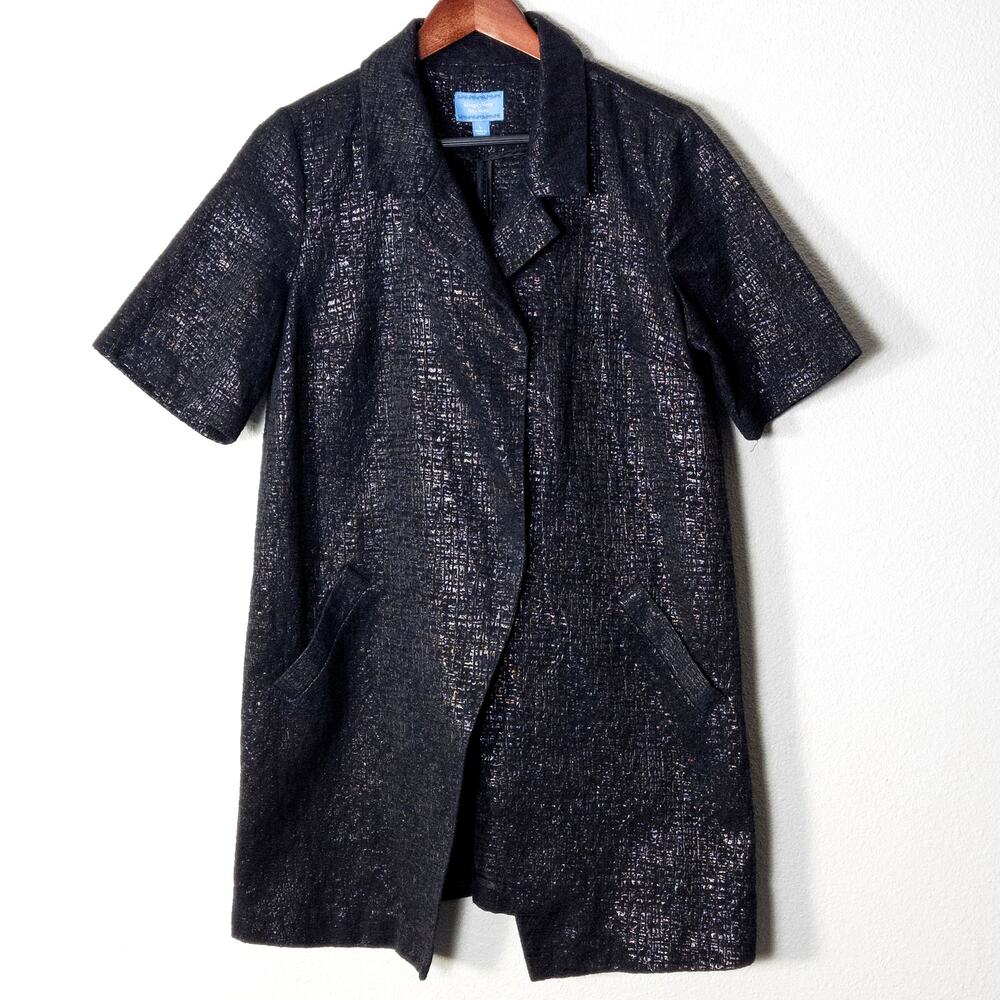Simply Vera Vera Wang Short Sleeve Jacket Size L Black Elegant Metallic